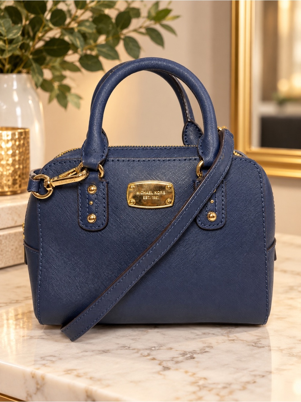 MICHAEL Michael Kors Saffiano Small Satchel Crossbody – Navy Blue